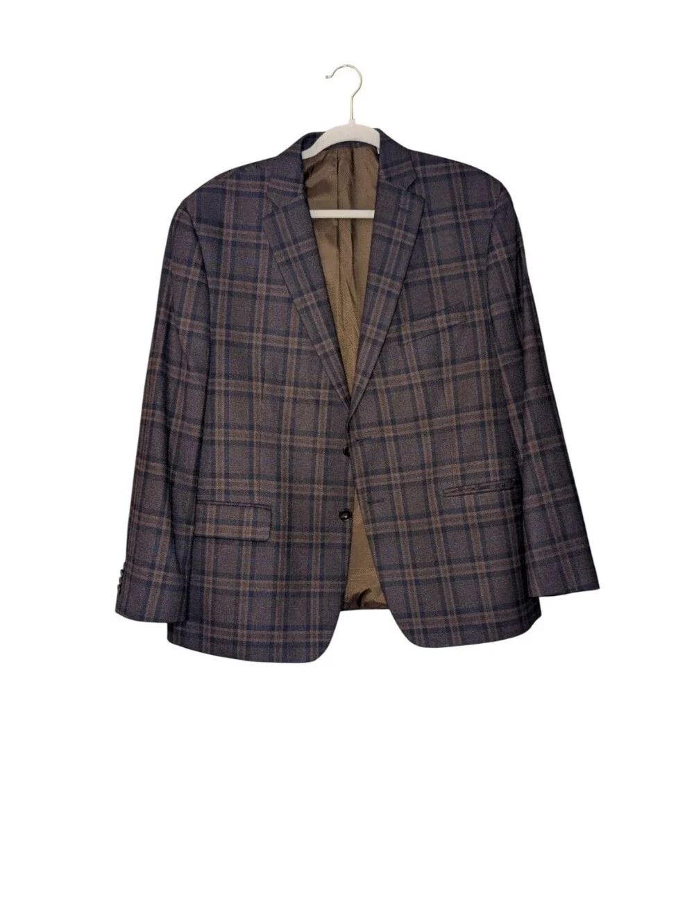 Michael Kors Men's Plaid Sport Coat Blazer Jacket Blue Brown Check Size 44 S